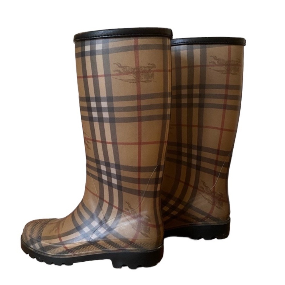 Authentic Burberry Tan Nova Check Rain Boots